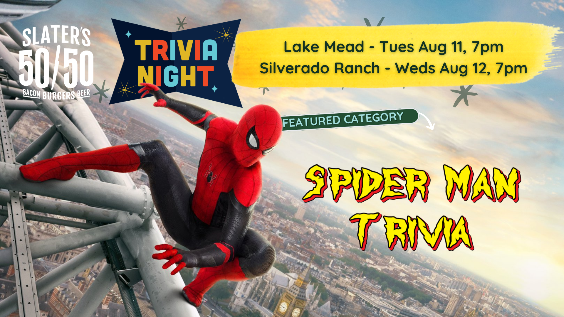 Spider-Man Trivia Night at Slater’s 50/50 Las Vegas