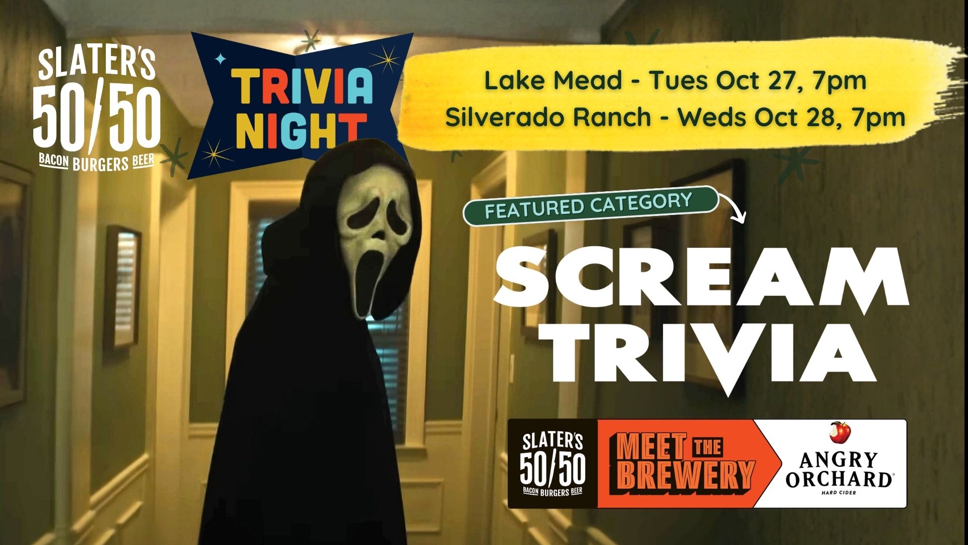 Scream Trivia Night at Slater’s 50/50 | Oct 27 & 28